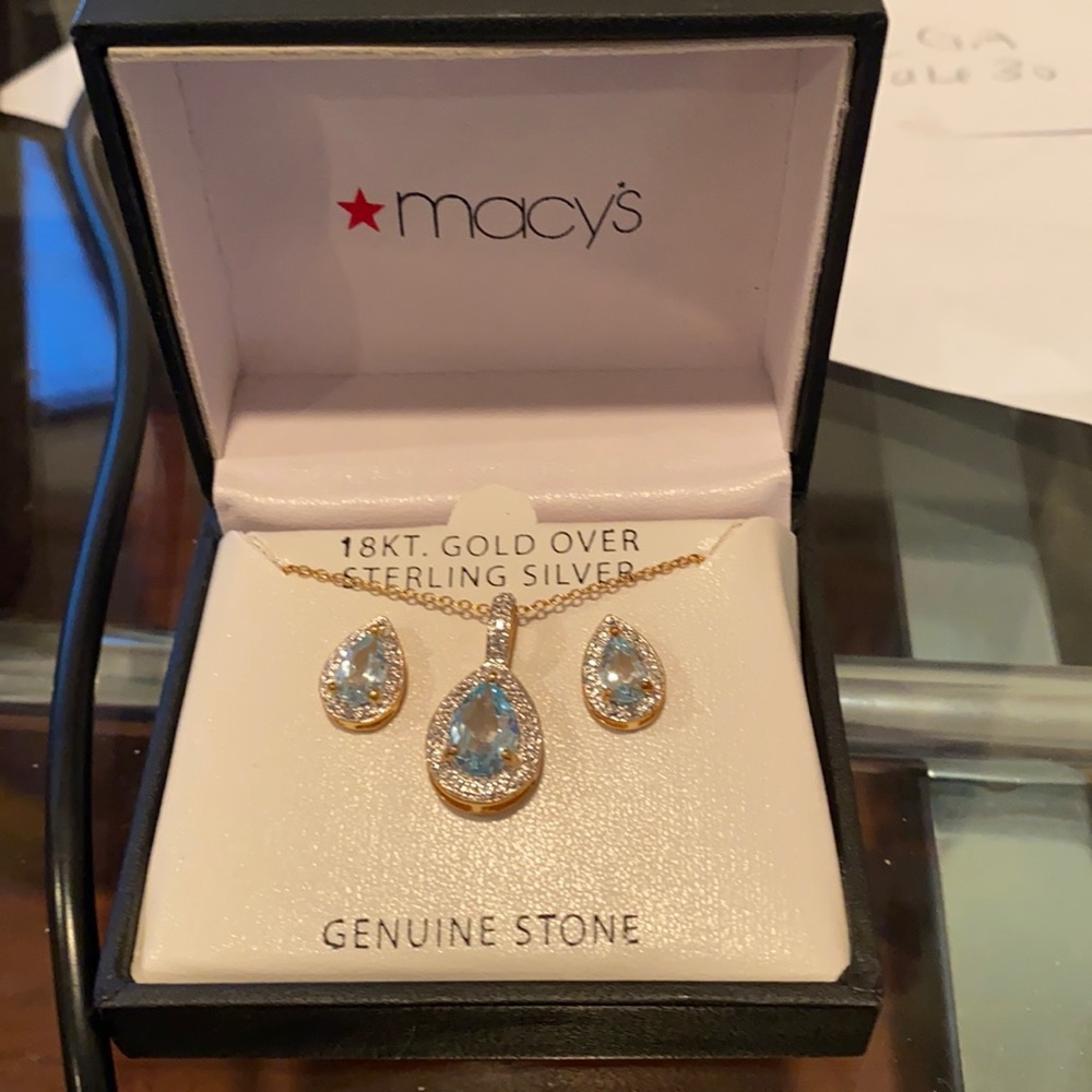 Earring and necklace - blue topaz